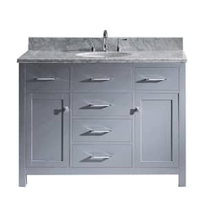 Caroline 49 in. W Bath Vanity in Gray with Marble Vanity Top in White with Round Basin