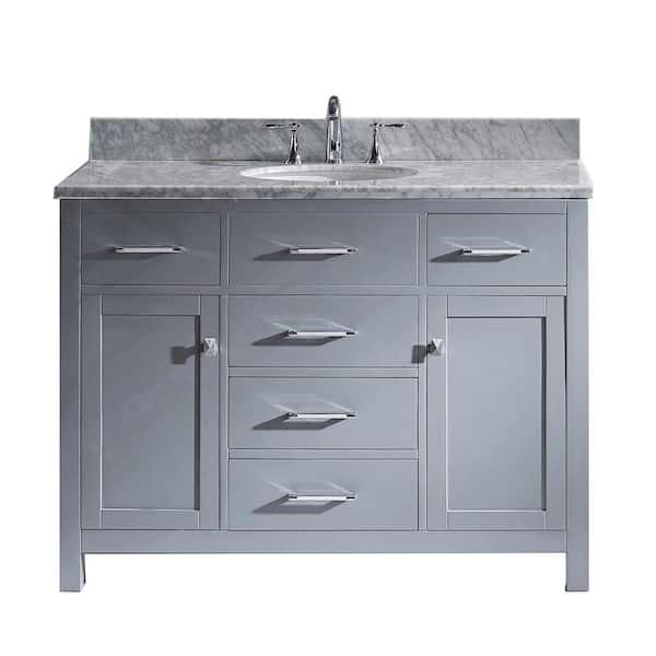 Virtu USA Caroline 49 in. W Bath Vanity in Gray with Marble Vanity Top in White with Round Basin