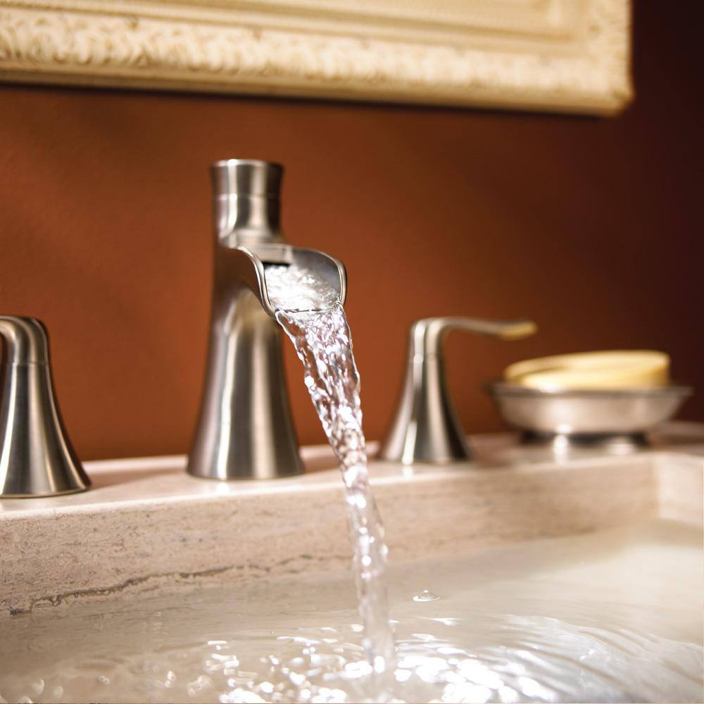 Brushed Nickel Widespread Waterfall Bathroom Faucet