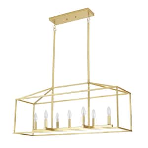 Entrekin 37 in. 7-Light Spray gold Modern Linear Kitchen Island Square/Rectangle Chandelier with Caged Metal Shade