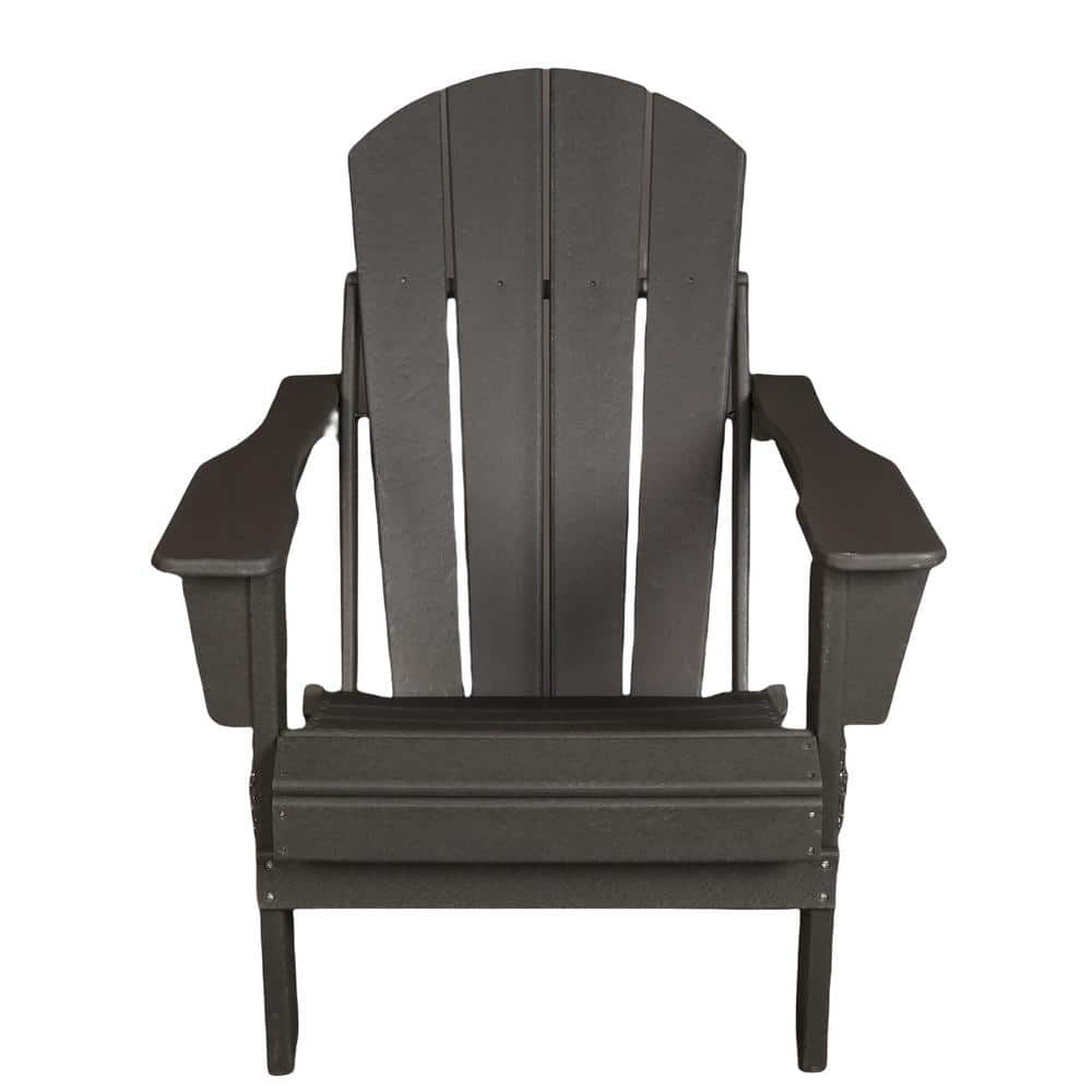 Antique Gray HDPE Folding Adirondack Chair, Relaxing Stackable Arm Rest Erg