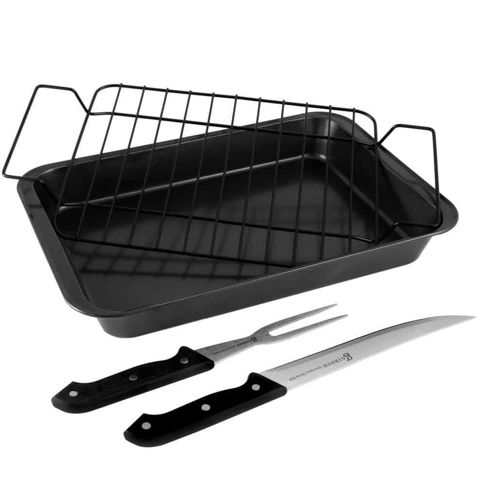 Ovente Oven Roasting Pan Nonstick Carbon Steel Baking Tray with V-Shaped  Design Rack and Carving