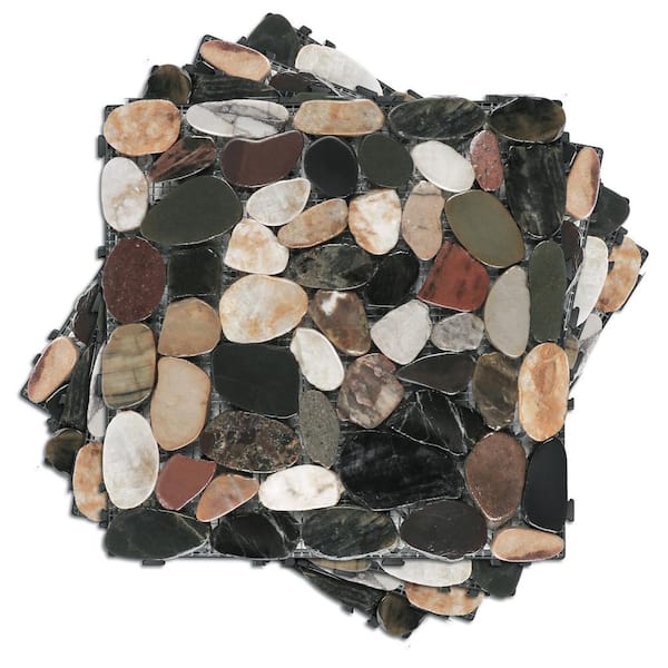 PURE ERA 1 ft. x 1 ft. Natural Real Stone Interlocking Indoor Outdoor Floor Deck Tiles in Polished Sliced Mixed Color(4 Per Case)