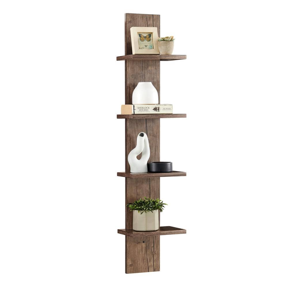 Hickory 4-Tier Floating Wall Shelf Unit