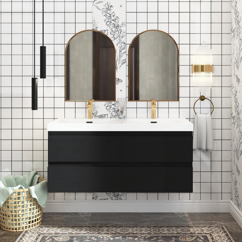 48 in. W x 20 in. D x 21 in. H Double Sink Wall-Mounted Bath Vanity in Blac