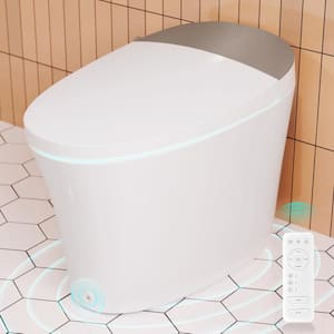 Tankless 1.28 GPF Elongated Electric Smart Toilet Bidet Seat in White with Seat Heating, Remote Control and Nano Glaze