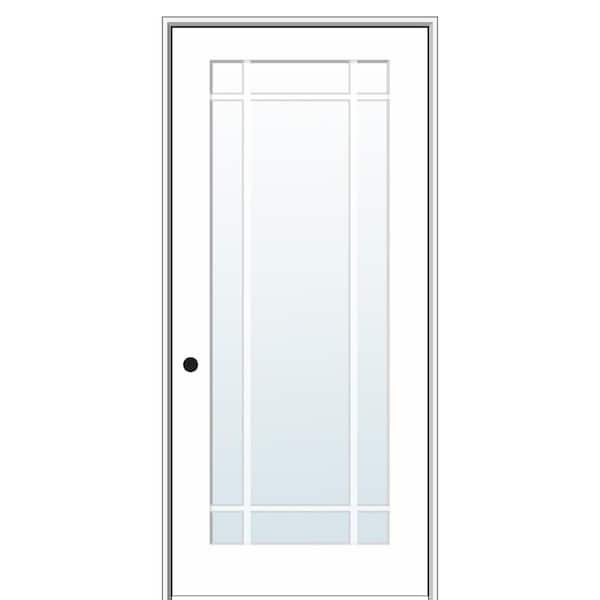 30 in. x 80 in. Right Handed Primed Composite Clear Glass 9 Lite True Divided Single Prehung Interior Door