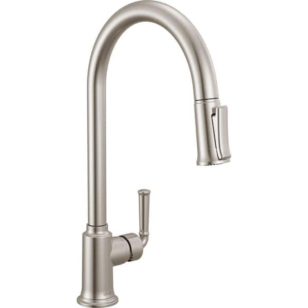 Tolmac Single Handle Pull Down Sprayer Kitchen Faucet in Spotshield Stainless