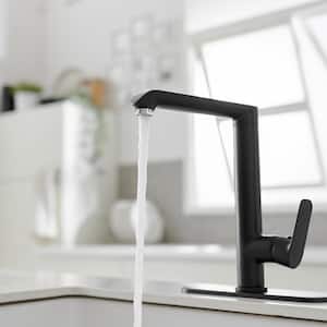Single-Handle Standard Kitchen Faucet with 360-Degree Rotation in Matte Black
