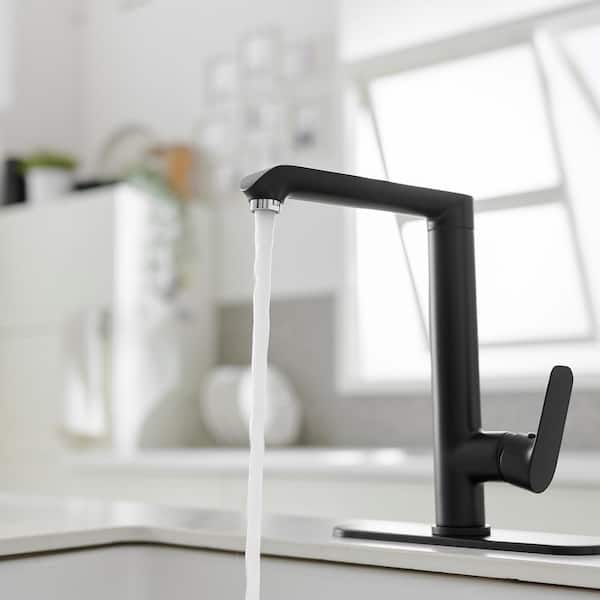 Single-Handle Standard Kitchen Faucet with 360° Rotation in Matte Black