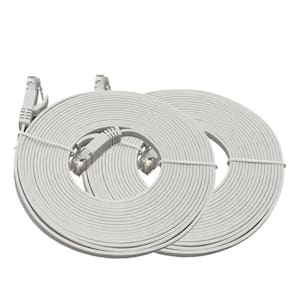 100 ft. Flat Cat 6 RJ45 UTP Ethernet Networking Cable with Cable Clips White (2-Pack)