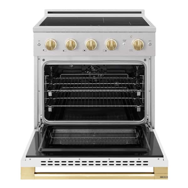 Autograph 30 in. 4.2 cu. ft. Marino Induction Range 4 Element Cooktop and Electric Oven in Satin White Matte and Gold