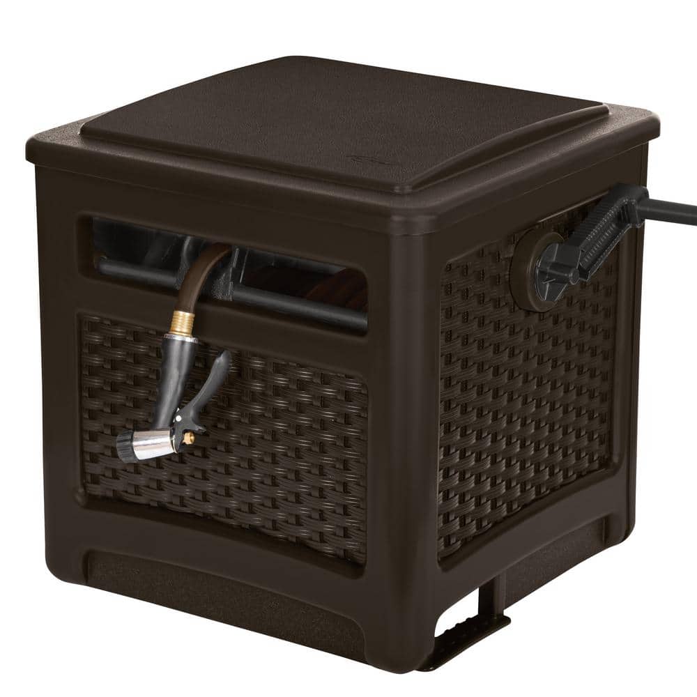 Java Brown Wicker Design Plastic Hideaway Hose Reel