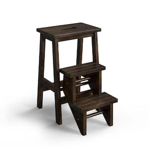 3-Step Rubber Wood Step Stool, 200 lbs. with Convenient Handle in Coffee