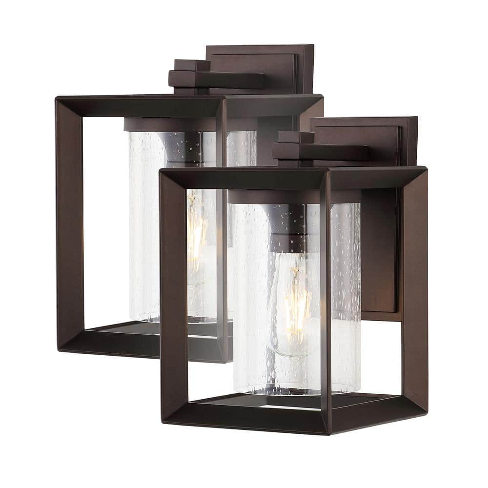 Black Iron and Pulegoso Glass Outdoor Sconce Light Set