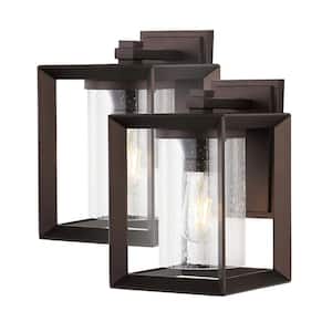 Vaughn 7.25 in. 1-Light Oil Rubbed Bronze Iron/Glass Modern Rustic Cube LED Outdoor Wall Sconce (Set of 2)