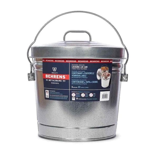 6 Gal. Silver Round Locking Lid Galvanized Metal Household Trash Can