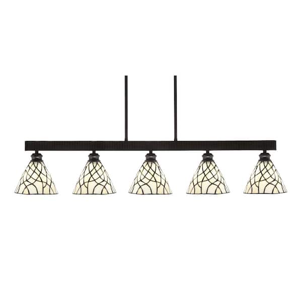 Unbranded Albany 60-Watt 5-Light Espresso Linear Pendant Light with Sandhill Art Glass Shades and No Bulbs Included