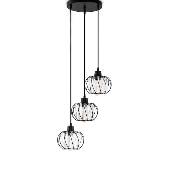Briignite 3-Light Black Cluster Kitchen Island Pendant Light Fixtures Mini Crystal Hanging Light and No Bulbs Included