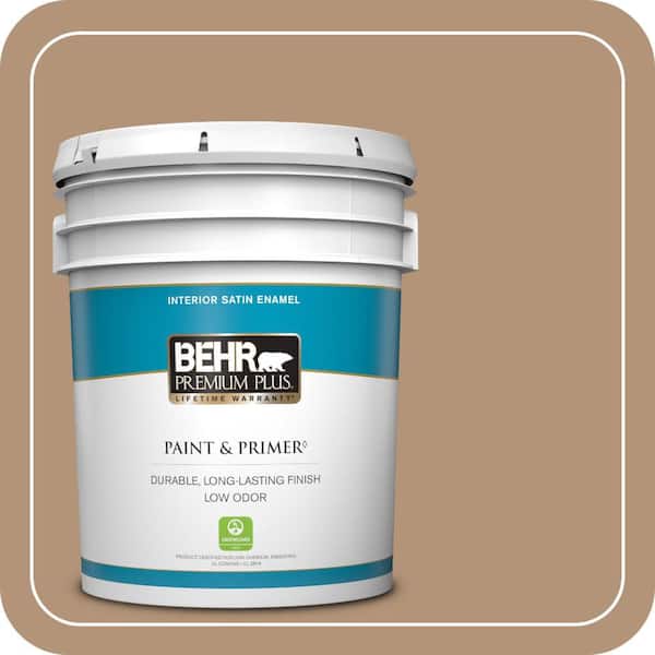 BEHR PREMIUM PLUS 5 gal. Home Decorators Collection #HDC-FL14-6 Gingerbread Latte Satin Enamel Low Odor Interior Paint & Primer