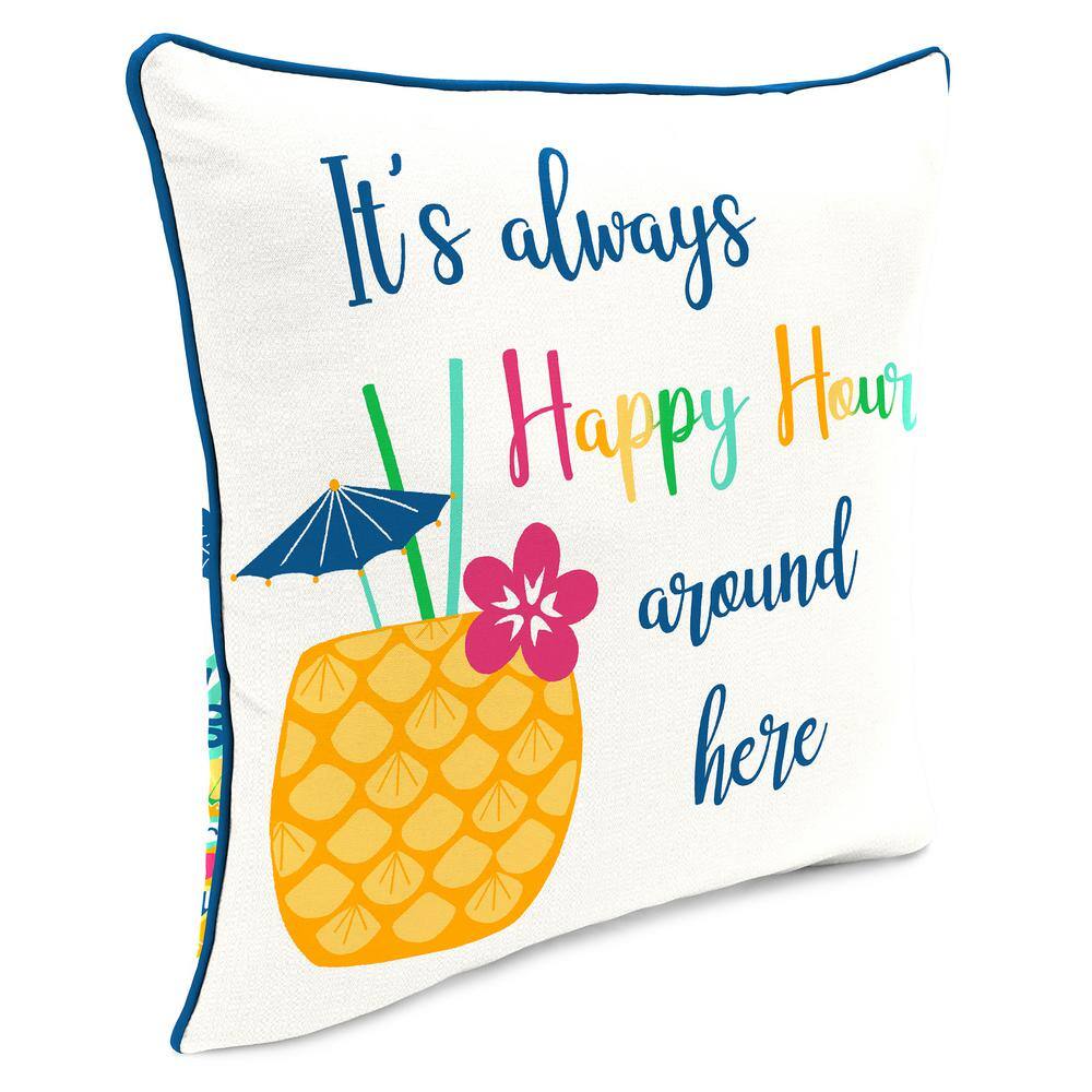 Happy Hour Cream and Multicolor Square Outdoor Throw Pillow