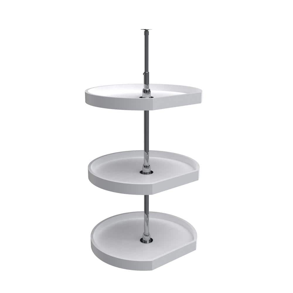 White Polymer 3-Shelf Revolving Lazy Susan for Corner Cabinets