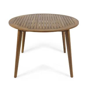 Teak Acacia Wood Outdoor Accent Table Modern Round Water Resistant Sturdy Furniture for Backyard and Garden Decor