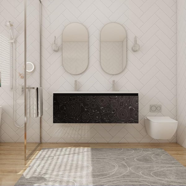 UPIKER Elegant 47.6 in. W x 18.3 in. D x 17.3 in. H Double Sink Floating Bath Vanity in Black with White Ceramic Top