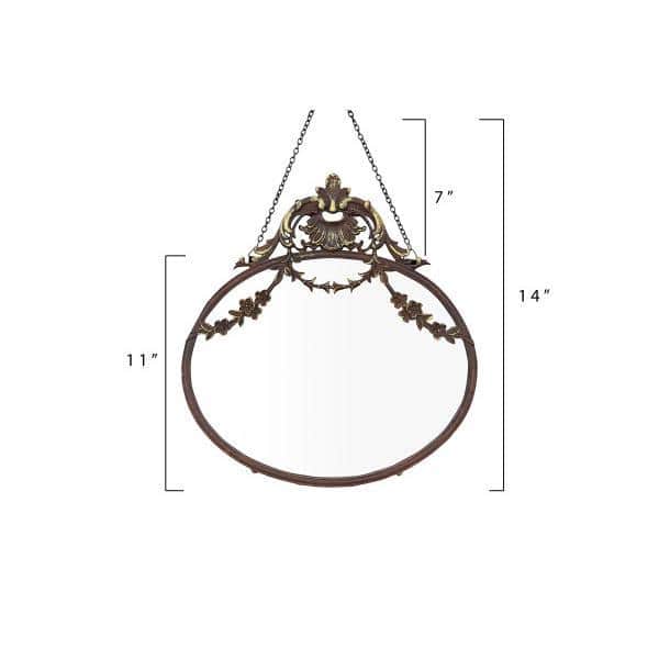 Oval Full Length Bronze and Wood Wall Mirror