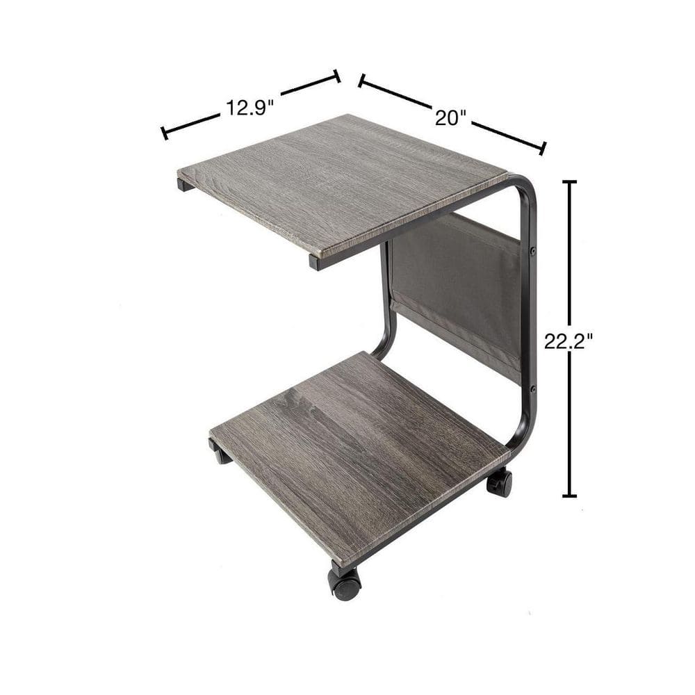 Rustic Ashwood and Black Metal Rolling C-Shaped End Table