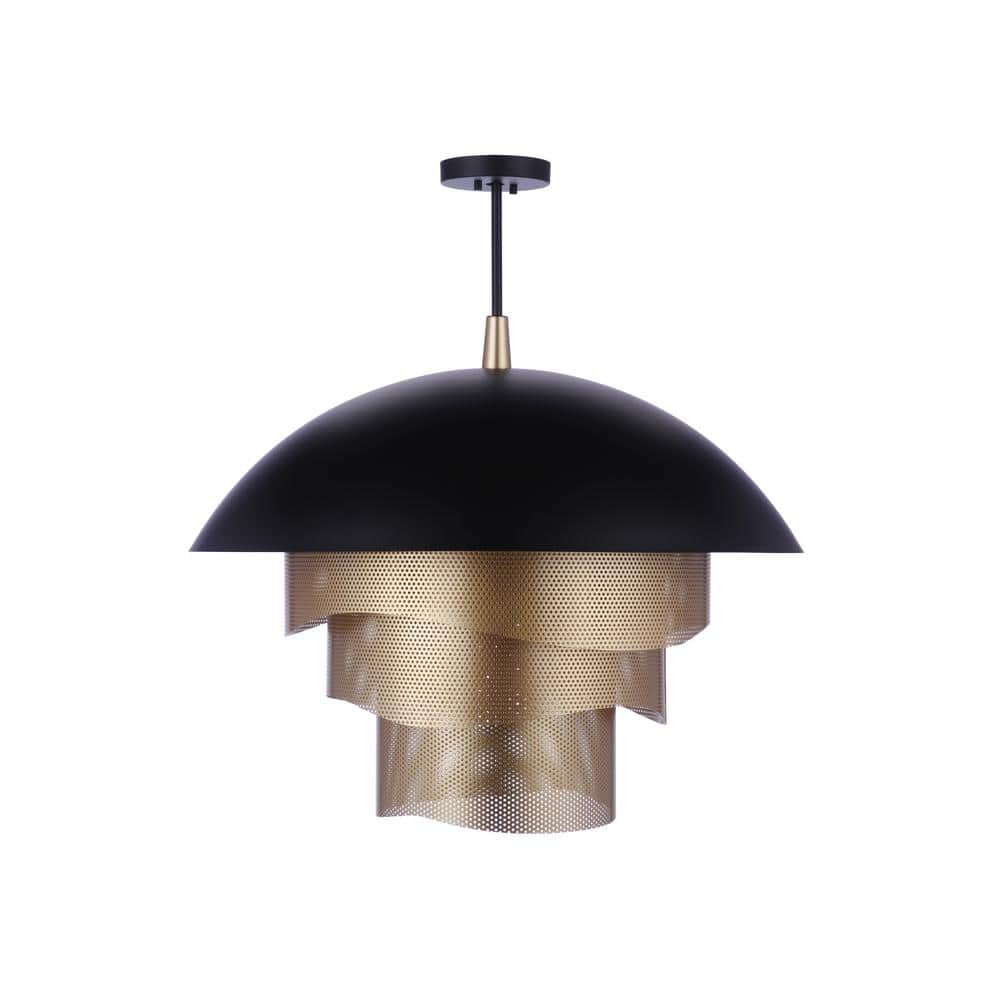 Matte Black and Gold Triple-Tier LED Pendant Light