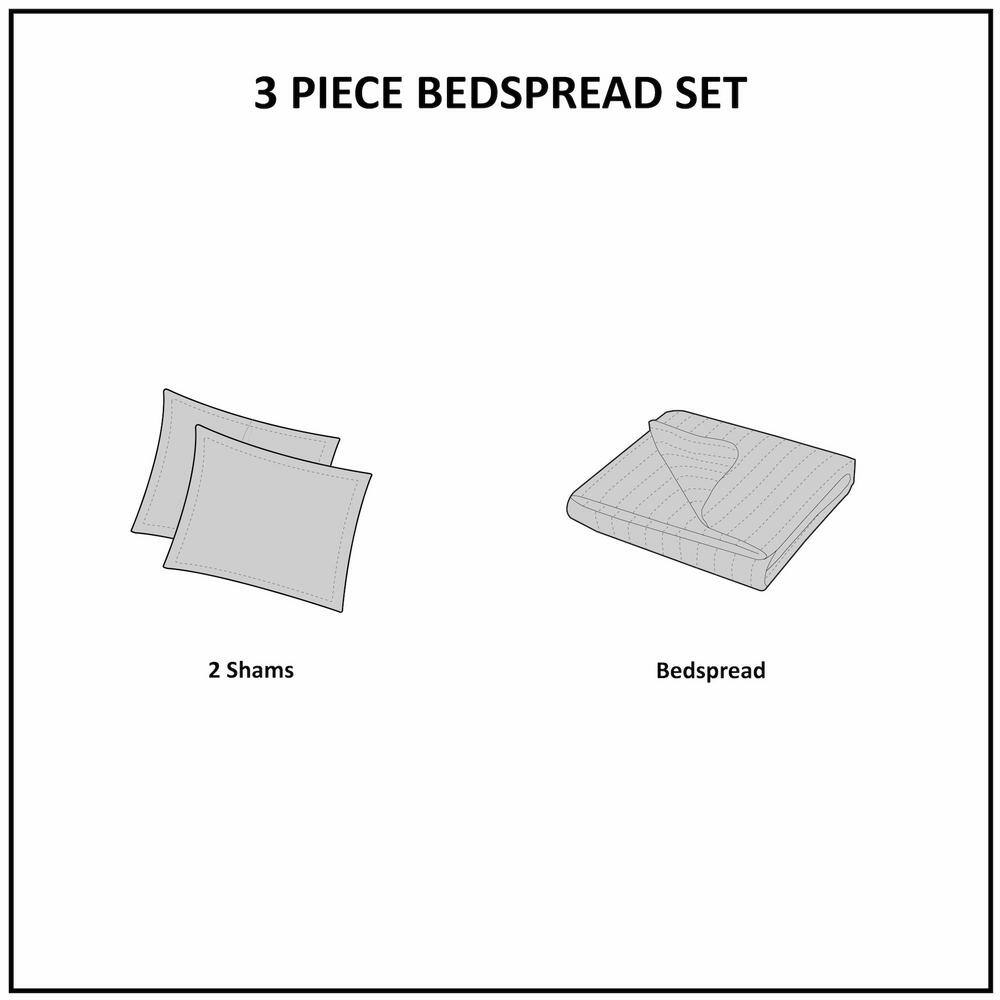 Navy King-Size Reversible Microfiber Bedspread Set with Classic Stitch