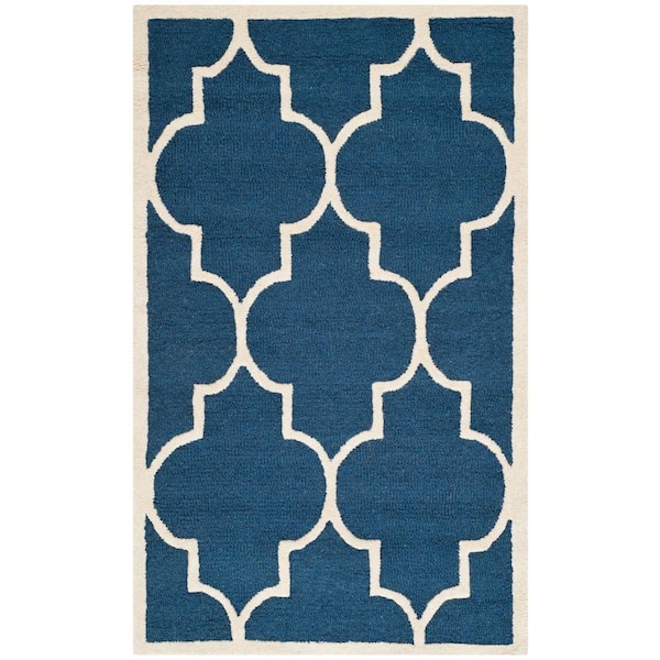 SAFAVIEH Cambridge Navy/Ivory Doormat 3 ft. x 5 ft. Border Geometric Trellis Area Rug