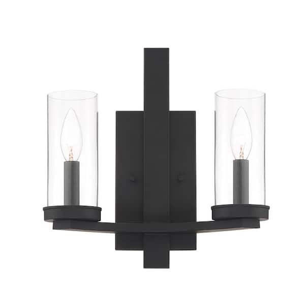 Eurofase Nerito 2-Light Matte Black Wall Sconce with Clear Glass Shades