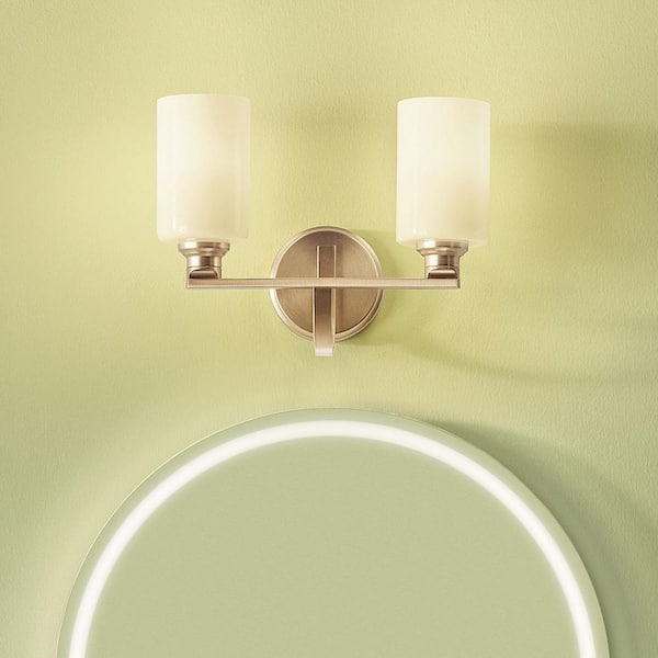 Gioe 14.25 in. 2-Light Vanity Light with Opal Glass in Champagne Bronze