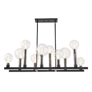 10-Light Modern Linear Kitchen Island Rectangle Pendant Chandelier with Matte Black Finish (No Bulbs Included)