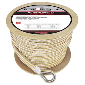 BoatTector Double Braid Nylon Anchor Line with Thimble - 3/4 in. x 300 ft., White and Gold