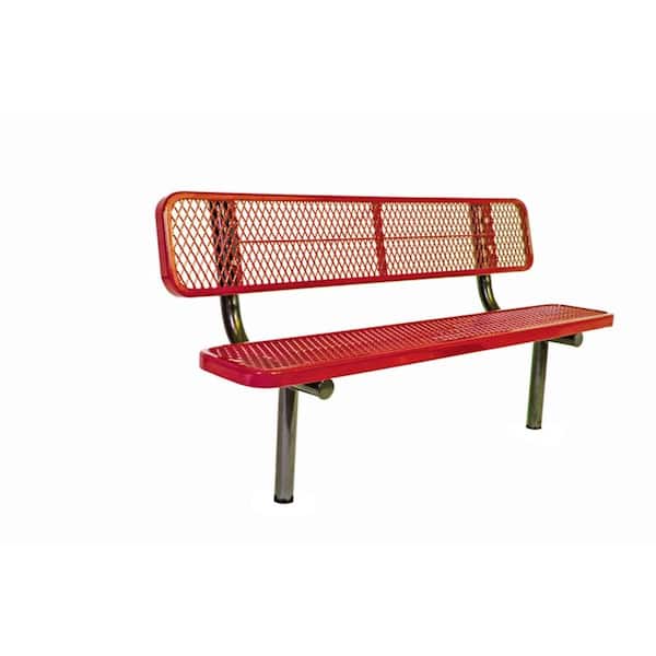 6 ft. Diamond Red In-Ground Commercial Park Bench with Back Surface Mount