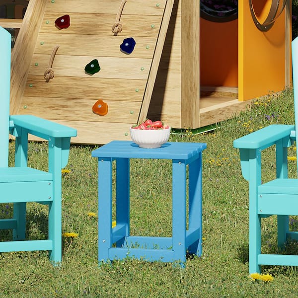 Children's Laguna Outdoor Patio All Weather Fade Resistant Kids Poly Plastic Adirondack Square Side Table, Pacific Blue