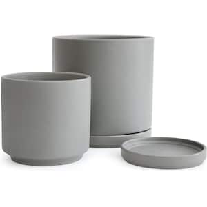 Modern 10 in. L x 10 in. W x 10 in. H 10.4 qts. Gray Indoor Ceramic Planter 2 (-Pack)