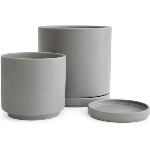 ITOPFOX Modern 10 in. L x 10 in. W x 10 in. H 10.4 qts. Gray Indoor Ceramic Planter 2 (-Pack)