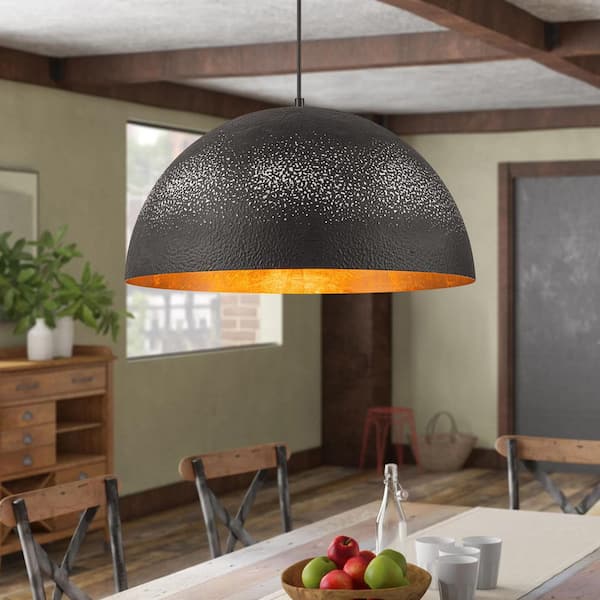 RRTYO Paylor 60-Watt 1-Light Modern Black and White Dome Gold Leaf Pendant Lights for Kitchen Island