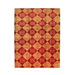 Red Handmade Afghan Wool Transitional Turkish Knot Rug, 6' x 9'