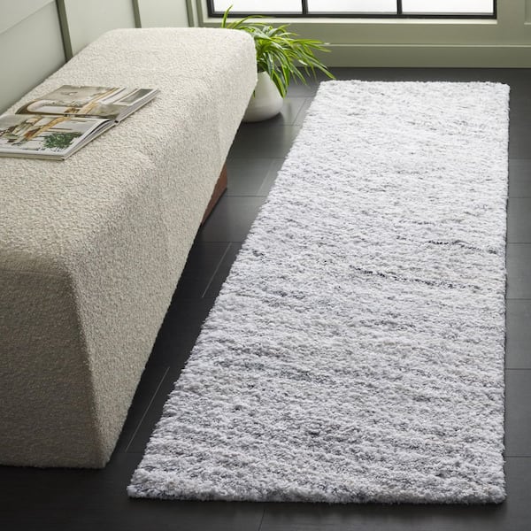 Glory Shag 2 ft. x 8 ft. Ivory/Light Blue Abstract Wavy Runner Rug
