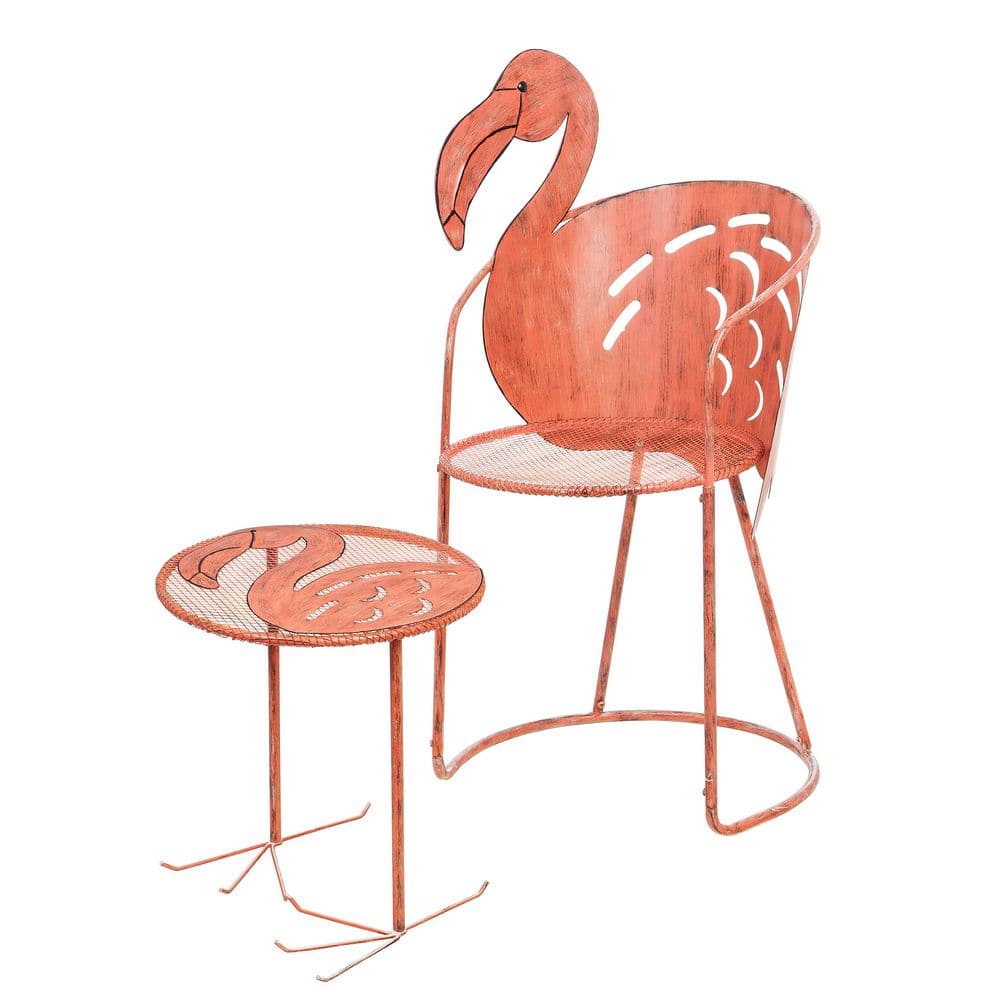 Evergreen Enterprises Metal Flamingo Chair and Side Table, Set of
