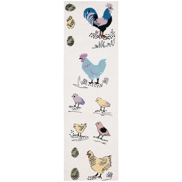Novelty 2 ft. x 8 ft. Ivory/Blue Abstract Birds Runner Rug