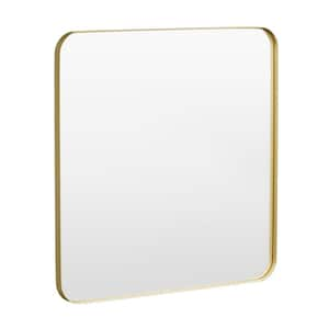 36 in. W x 36 in. H Tempered Glass Rounded Rectangle Framed Wall-Mounted Bathroom Vanity Mirror in Gold