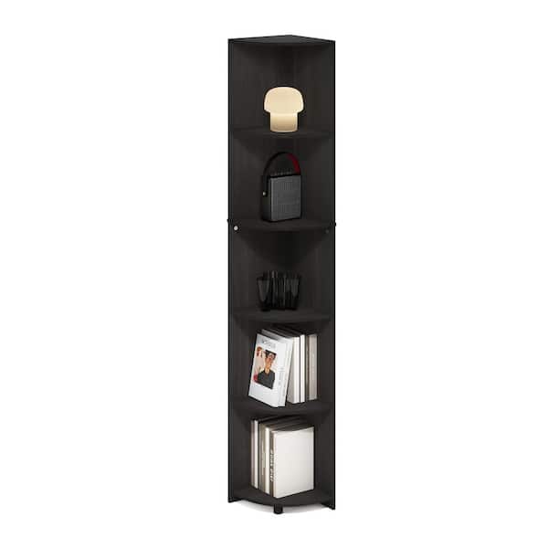 Furinno Econ 70.87 in. Tall Espresso Wood 5-Shelf Corner Bookcase