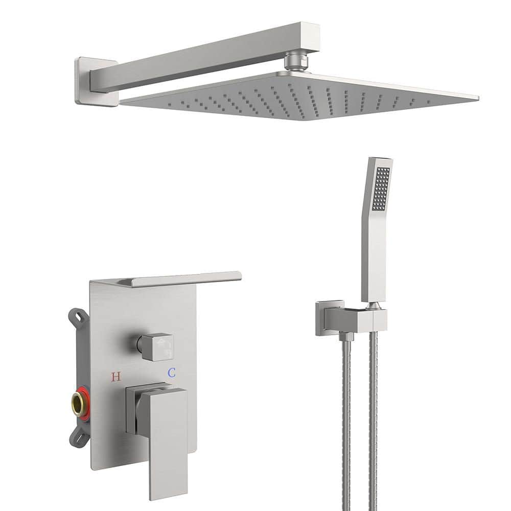 Rain Square Single Handle 1-Spray Shower Faucet 2.5 GPM with High Pressure 10 in. Shower Heads System in Brushed Nickel price history on PriceWatchPro