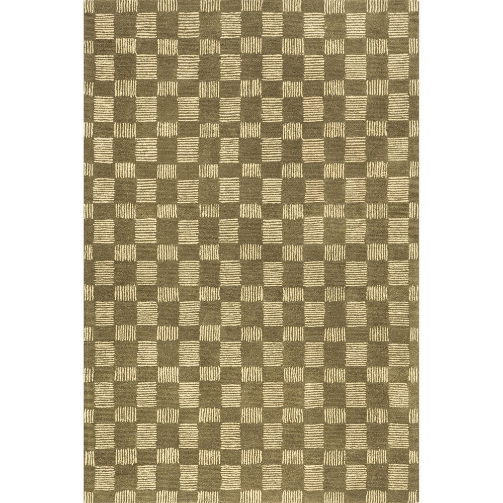 Olive and Beige Hand-Tufted Wool Rectangular Area Rug
